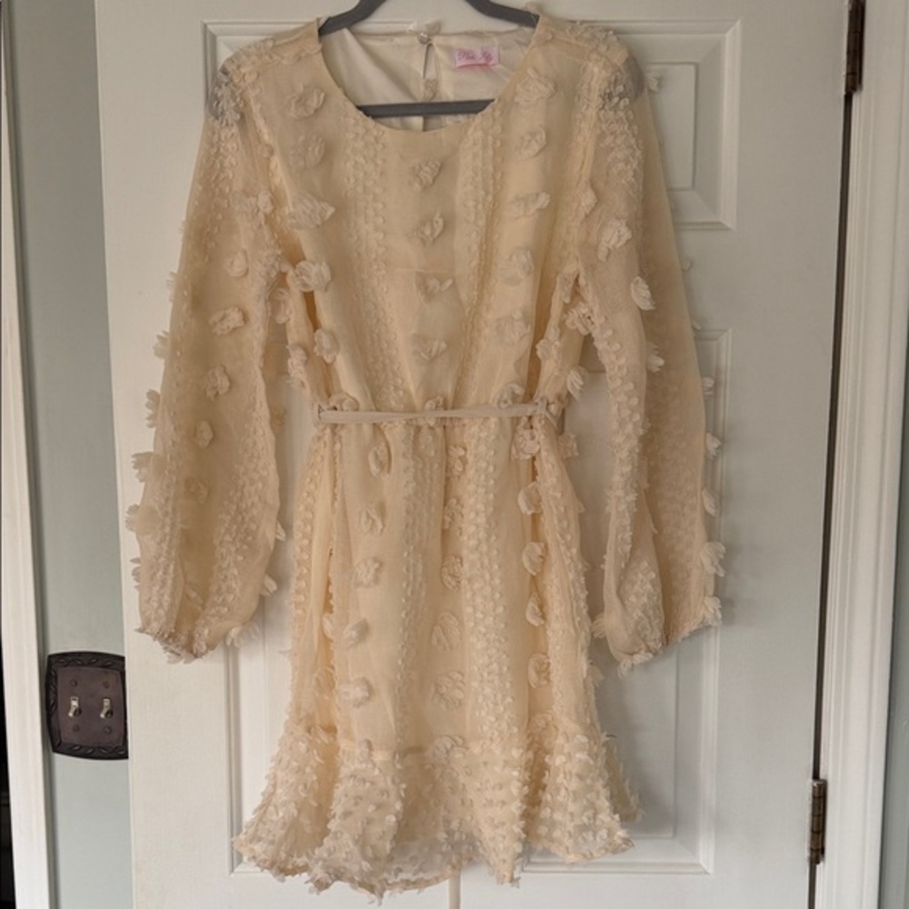 Pink Lily Textured Cream Formal Dress